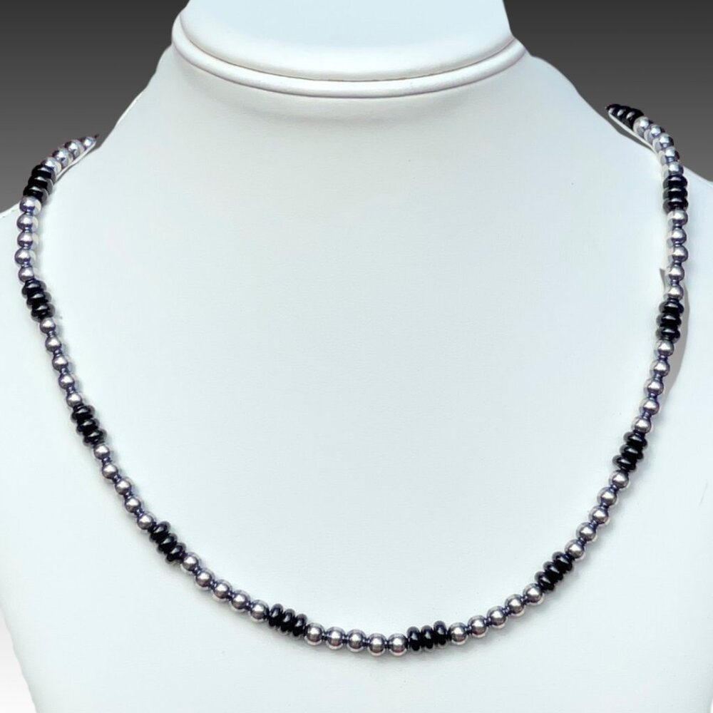 Sterling Silver & Black Onyx 18″ Beaded Necklace New - Picture 4 of 16